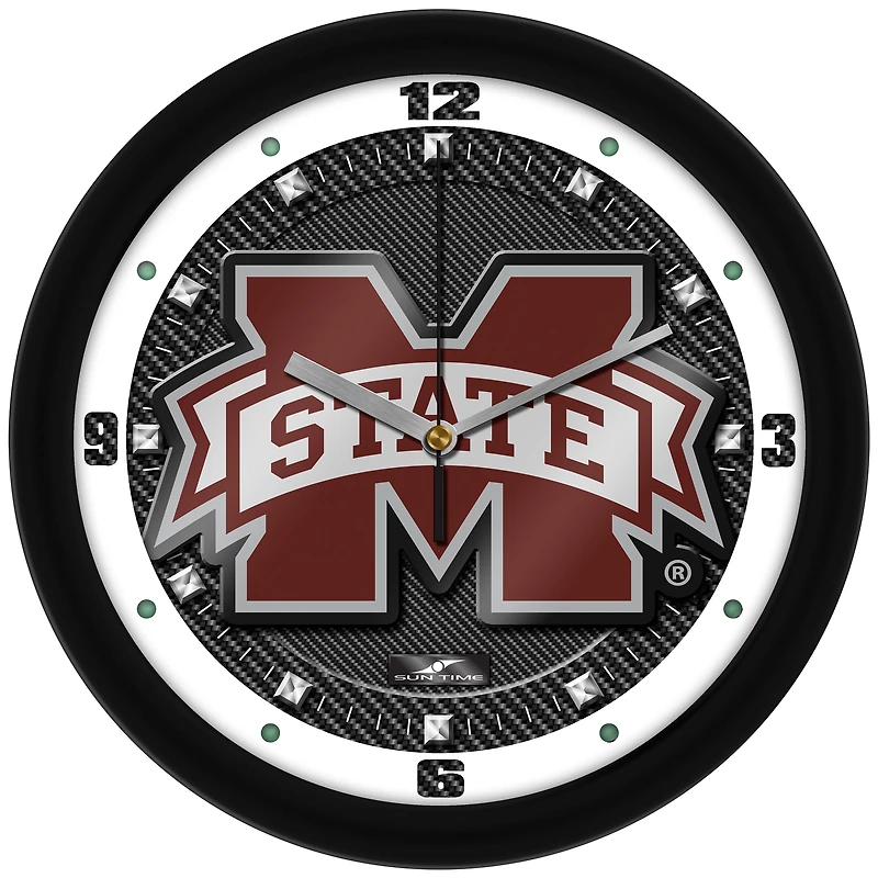 Mississippi State Bulldogs 11.5'' Suntime Premium Glass Face Carbon Fiber Wall Clock