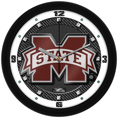 Mississippi State Bulldogs 11.5'' Suntime Premium Glass Face Carbon Fiber Wall Clock