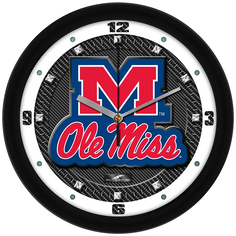 Ole Miss Rebels 11.5'' Suntime Premium Glass Face Carbon Fiber Wall Clock