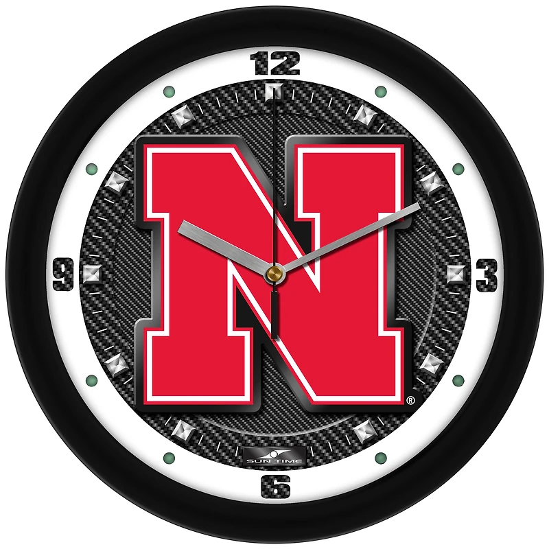 Nebraska Huskers 11.5'' Suntime Premium Glass Face Carbon Fiber Wall Clock
