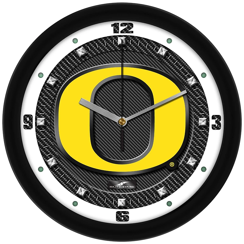 Oregon Ducks 11.5'' Suntime Premium Glass Face Carbon Fiber Wall Clock