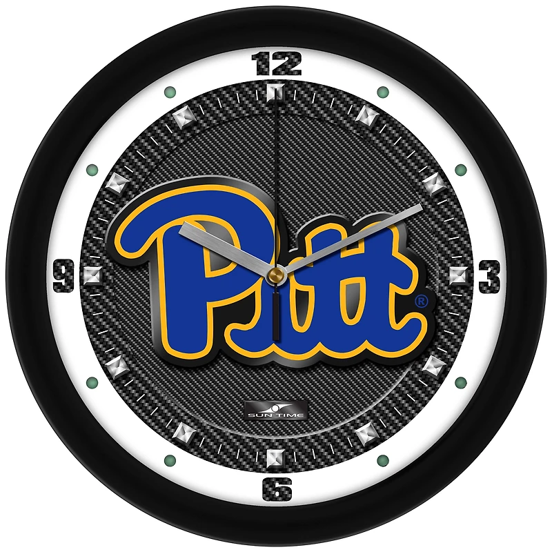 Pitt Panthers 11.5'' Suntime Premium Glass Face Carbon Fiber Wall Clock