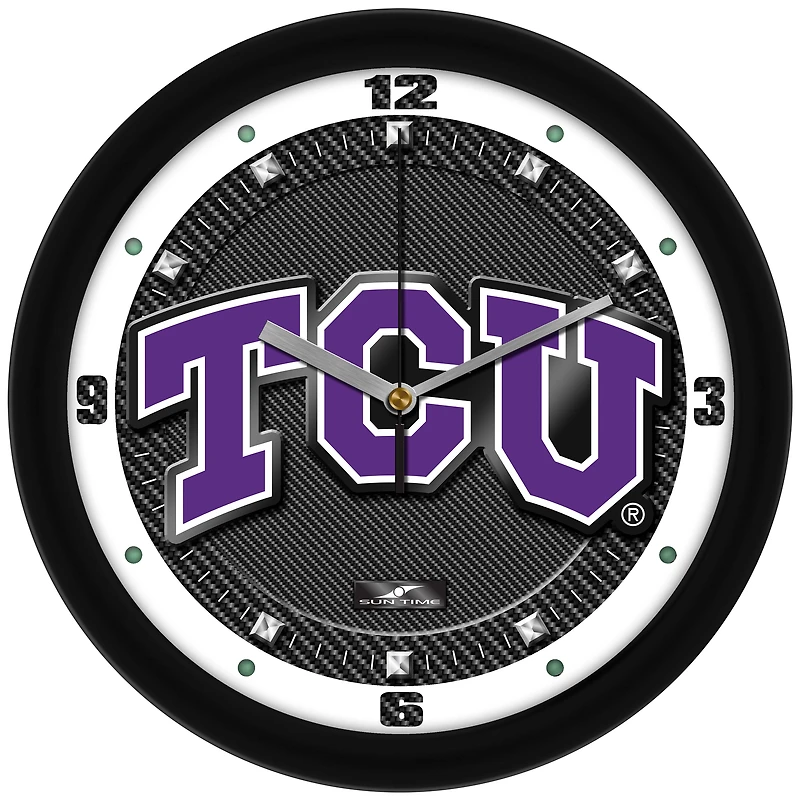 TCU Horned Frogs 11.5'' Suntime Premium Glass Face Carbon Fiber Wall Clock