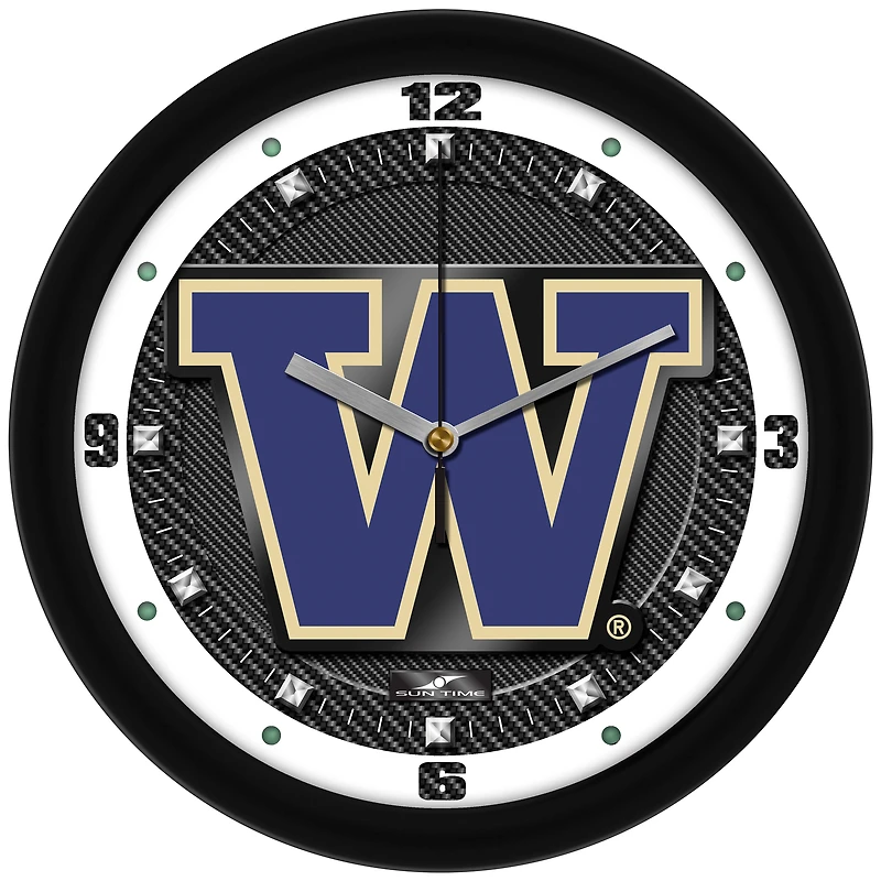 Washington Huskies 11.5'' Suntime Premium Glass Face Carbon Fiber Wall Clock
