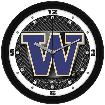 Washington Huskies 11.5'' Suntime Premium Glass Face Carbon Fiber Wall Clock
