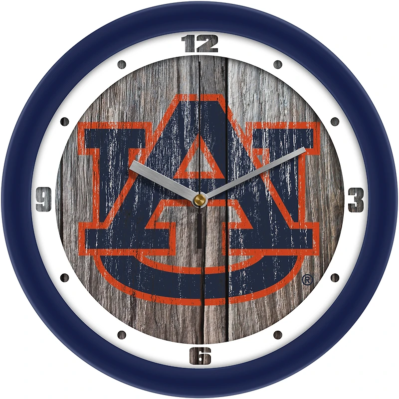 Auburn Tigers 11.5'' Suntime Premium Glass Face Weathered Wood Wall Clock