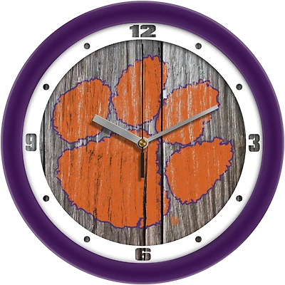 Clemson Tigers 11.5'' Suntime Premium Glass Face Weathered Wood Wall Clock