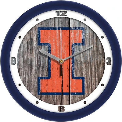 Illinois Fighting Illini 11.5'' Suntime Premium Glass Face Weathered Wood Wall Clock