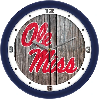 Ole Miss Rebels 11.5'' Suntime Premium Glass Face Weathered Wood Wall Clock