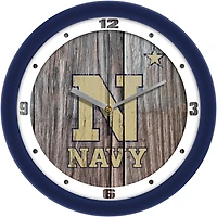 Navy Midshipmen 11.5'' Suntime Premium Glass Face Weathered Wood Wall Clock