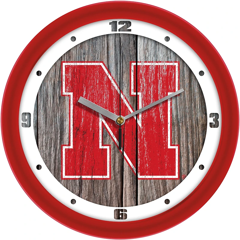 Nebraska Huskers 11.5'' Suntime Premium Glass Face Weathered Wood Wall Clock