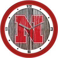 Nebraska Huskers 11.5'' Suntime Premium Glass Face Weathered Wood Wall Clock