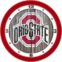 Ohio State Buckeyes 11.5'' Suntime Premium Glass Face Weathered Wood Wall Clock