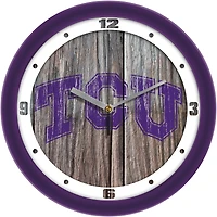 TCU Horned Frogs 11.5'' Suntime Premium Glass Face Weathered Wood Wall Clock