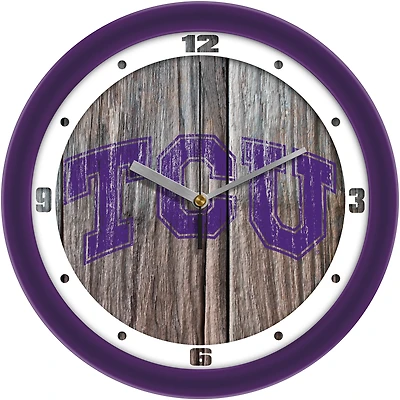 TCU Horned Frogs 11.5'' Suntime Premium Glass Face Weathered Wood Wall Clock