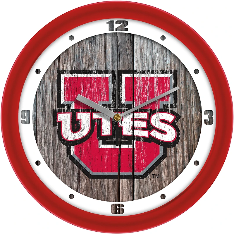 Utah Utes 11.5'' Suntime Premium Glass Face Weathered Wood Wall Clock