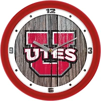 Utah Utes 11.5'' Suntime Premium Glass Face Weathered Wood Wall Clock
