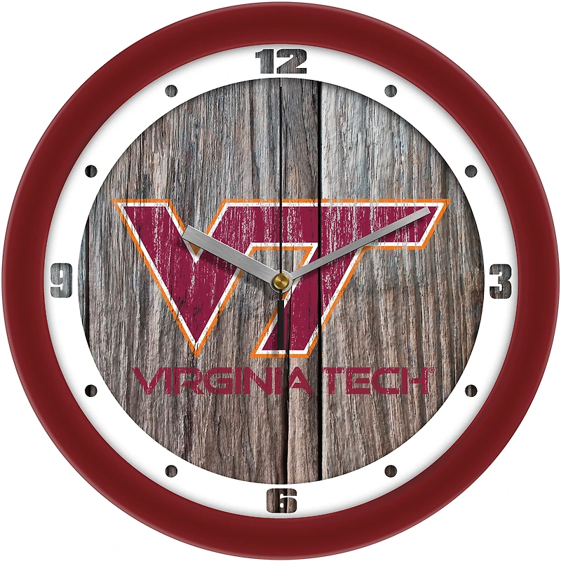 Virginia Tech Hokies 11.5'' Suntime Premium Glass Face Weathered Wood Wall Clock