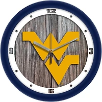 West Virginia Mountaineers 11.5'' Suntime Premium Glass Face Weathered Wood Wall Clock