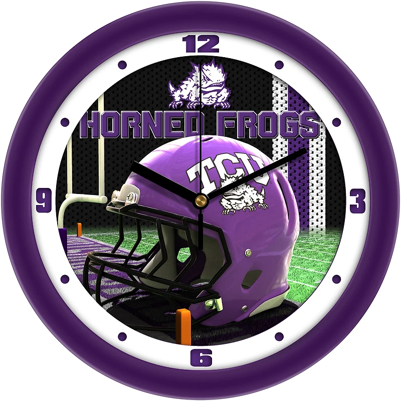 TCU Horned Frogs 11.5'' Suntime Premium Glass Face Football Helmet Wall Clock