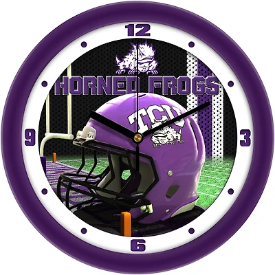 TCU Horned Frogs 11.5'' Suntime Premium Glass Face Football Helmet Wall Clock