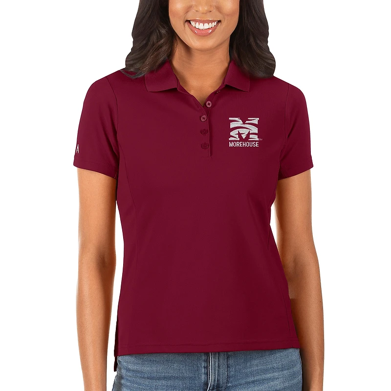 Women's Antigua Garnet Morehouse Maroon Tigers Legacy Pique Polo