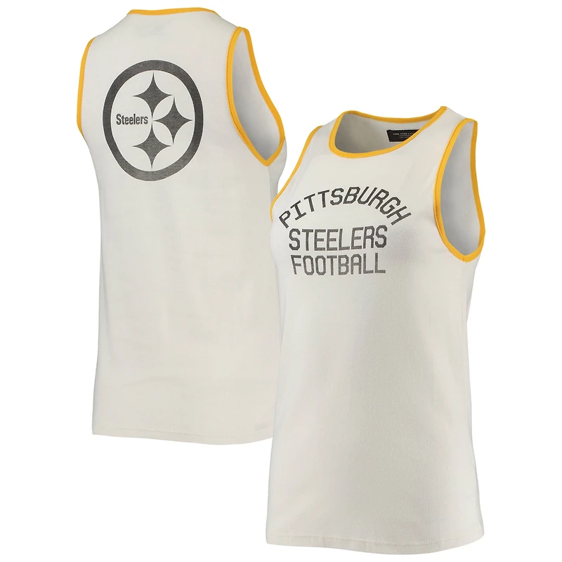 Women's Junk Food White/Gold Pittsburgh Steelers Throwback Pop Binding Scoop Neck Tank Top
