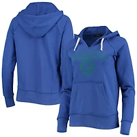 Women's Junk Food Royal Seattle Seahawks Raw Edge Raglan Notch Neck Pullover Hoodie