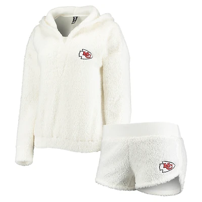 Women's Concepts Sport Cream Kansas City Chiefs Fluffy Hoodie Top & Shorts Set