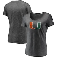 Women's Fanatics Charcoal Miami Hurricanes Primary Logo Space-Dye V-Neck T-Shirt