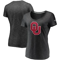 Women's Fanatics Charcoal Oklahoma Sooners Primary Logo Space-Dye V-Neck T-Shirt
