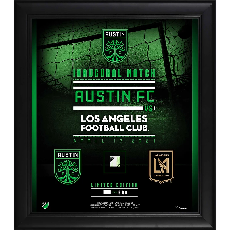 Austin FC Framed 15'' x 17'' Inaugural Match Collage with Piece of Game-Used Ball - Limited Edition of 250