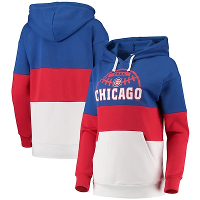 Women's G-III Sports by Carl Banks Royal/Red Chicago Cubs Block and Tackle Colorblock Pullover Hoodie