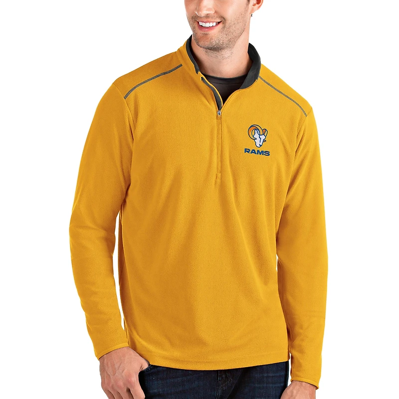 Men's Antigua Gold/Charcoal Los Angeles Rams Glacier Quarter-Zip Pullover Jacket