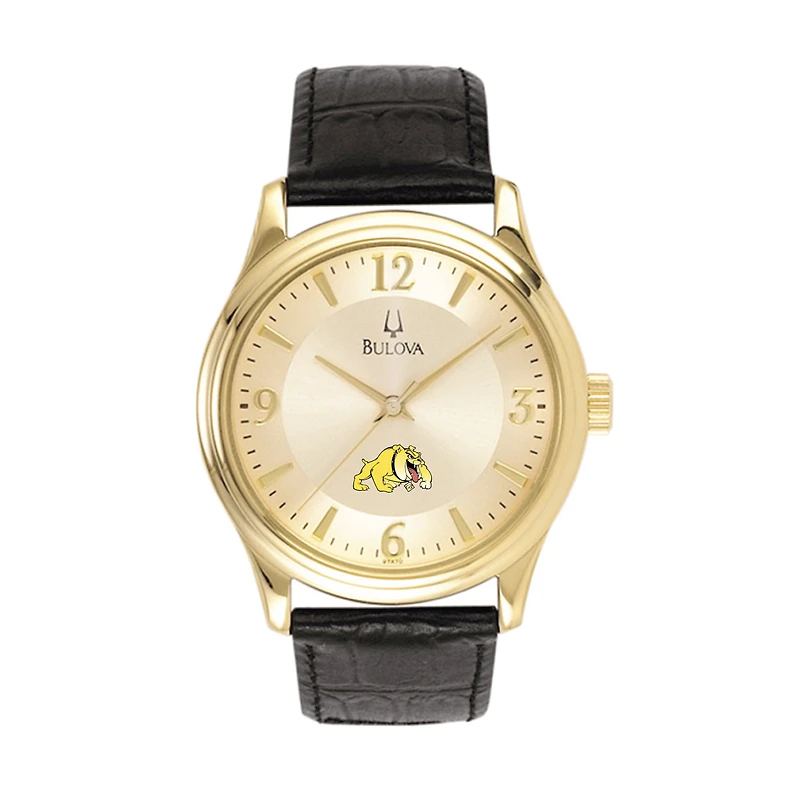 Bowie State Bulldogs Gold-Tone Stainless Steel Watch with Black Leather
