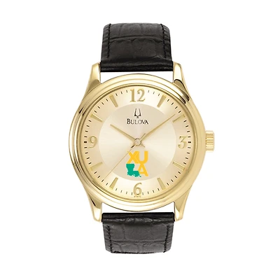 Men's Gold XULA Gold Gold-Tone Stainless Steel Leather Band Watch