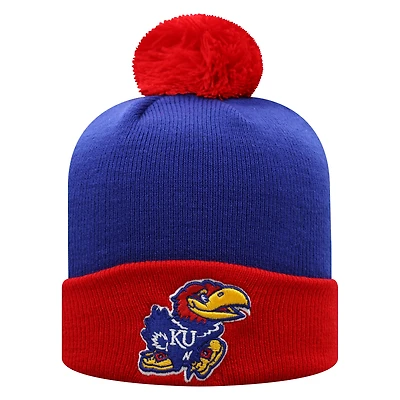 Men's Top of the World Royal/Red Kansas Jayhawks Core 2-Tone Cuffed Knit Hat with Pom