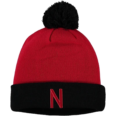 Men's Top of the World Scarlet/Black Nebraska Huskers Core 2-Tone Cuffed Knit Hat with Pom