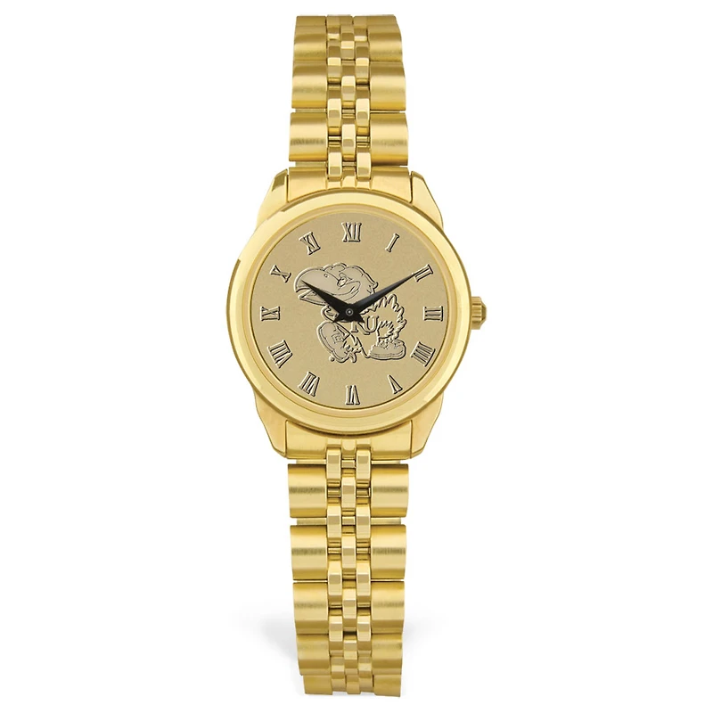 Women's Kansas Jayhawks Gold Medallion Rolled Link Bracelet Wristwatch