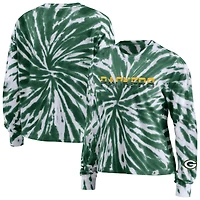 Women's WEAR by Erin Andrews Green Green Bay Packers Tie-Dye Cropped Long Sleeve T-Shirt