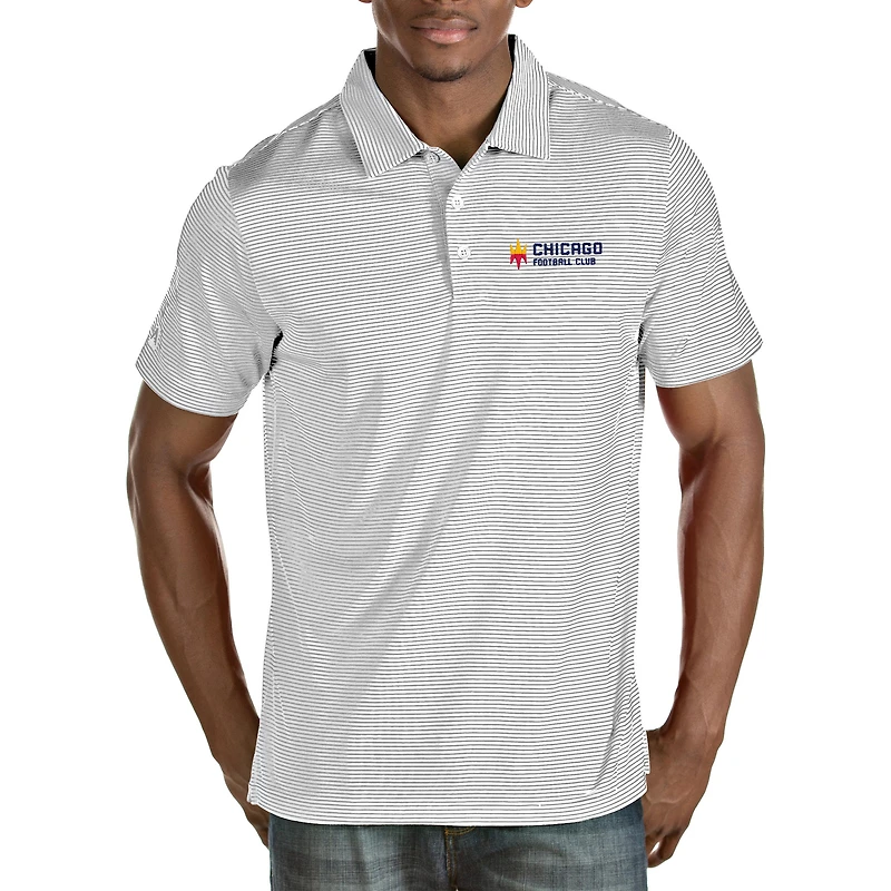 Men's Antigua White/Silver Chicago Fire Wordmark Quest Polo