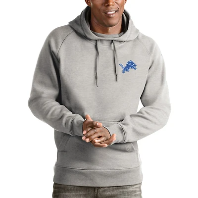 Men's Antigua Heathered Gray Detroit Lions Logo Victory Pullover Hoodie