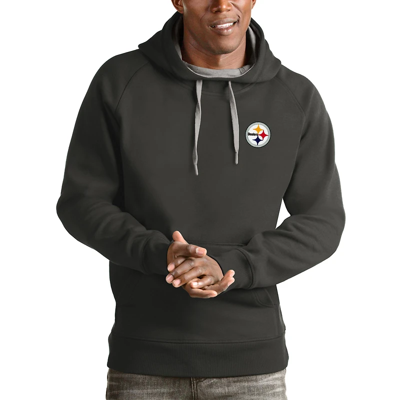 Men's Antigua Charcoal Pittsburgh Steelers Logo Victory Pullover Hoodie