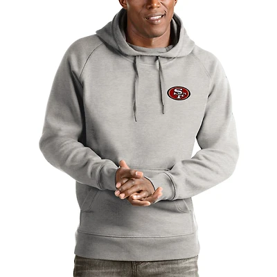Men's Antigua Heathered Gray San Francisco 49ers Logo Victory Pullover Hoodie