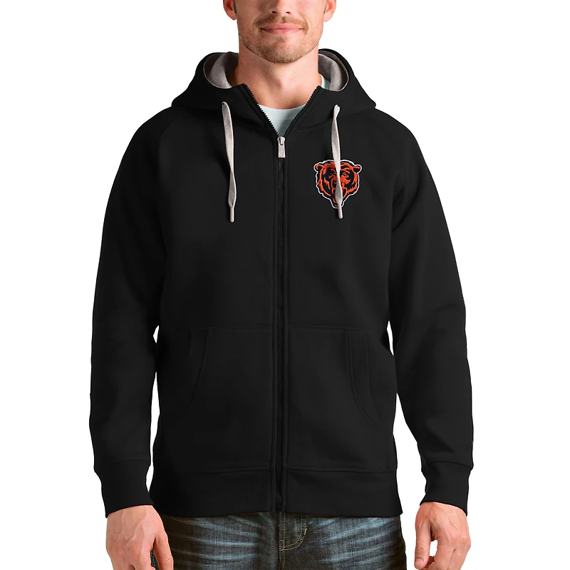 Men's Antigua Black Chicago Bears Victory Full-Zip Hoodie