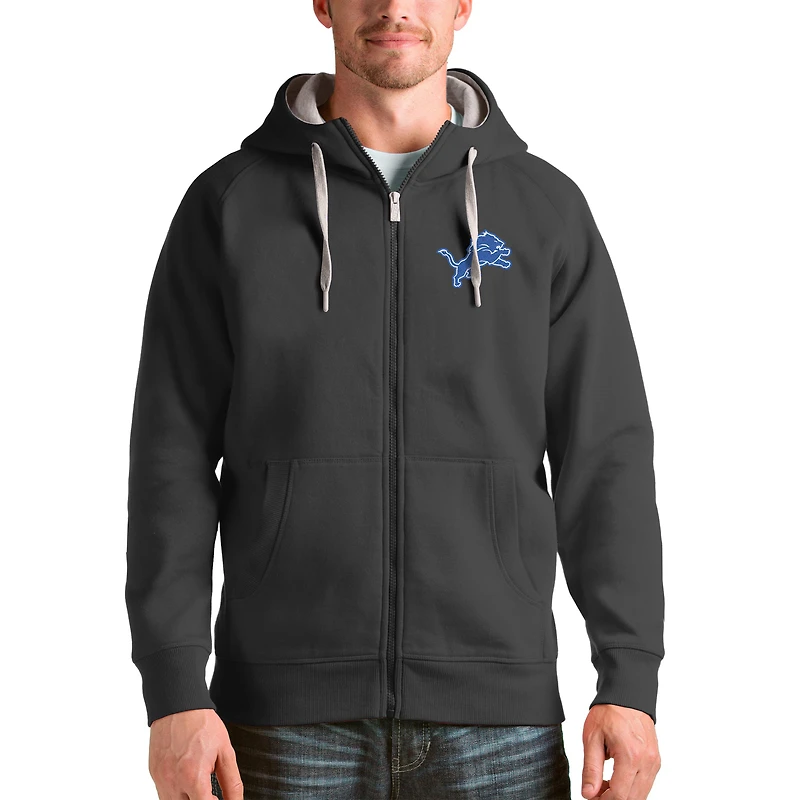Men's Antigua Charcoal Detroit Lions Victory Full-Zip Hoodie