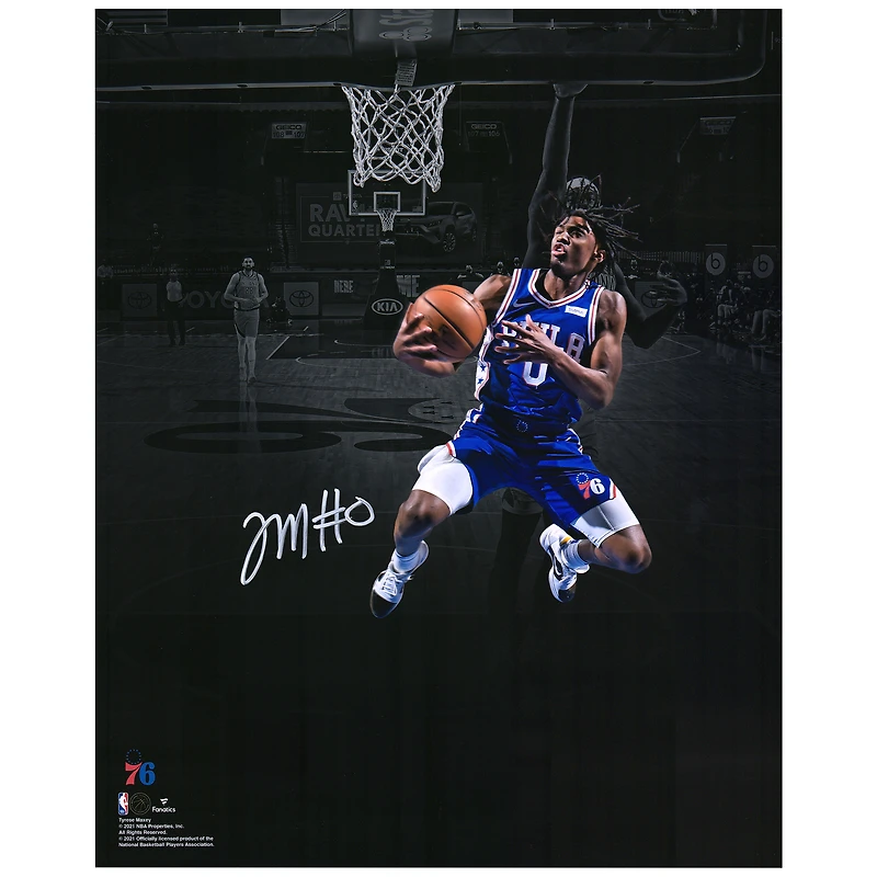 Tyrese Maxey Philadelphia 76ers Autographed 16" x 20" Lay Up in Royal Photograph