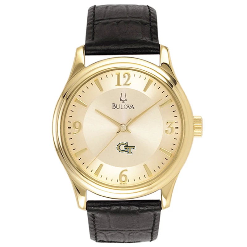Georgia Tech Yellow Jackets Gold-Tone Stainless Steel Watch with Black Leather