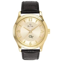 Georgia Tech Yellow Jackets Gold-Tone Stainless Steel Watch with Black Leather