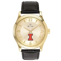 Illinois Fighting Illini Gold-Tone Stainless Steel Watch with Black Leather
